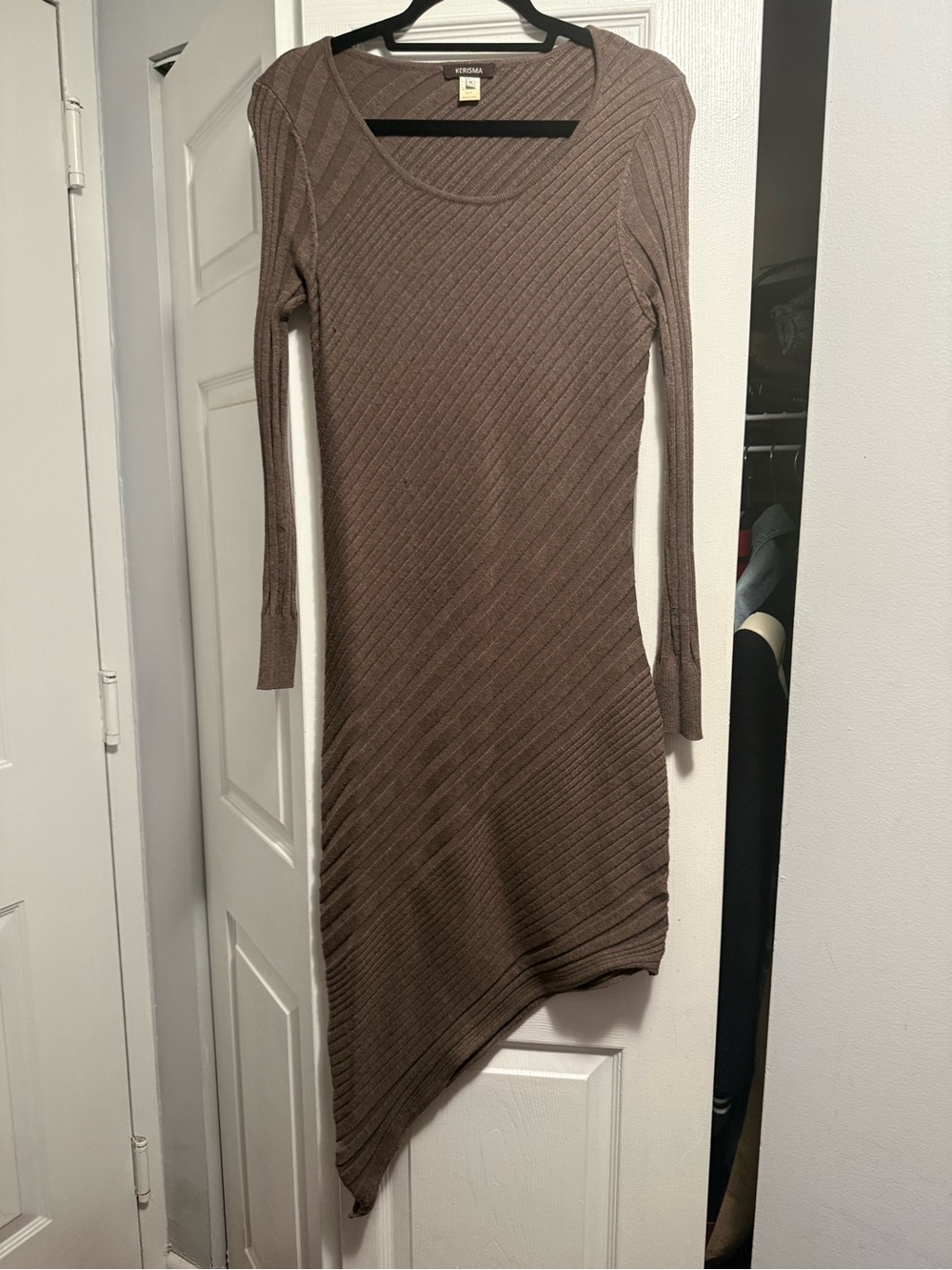Kerisma Brown Asymmetrical Ribbed Knit Dress